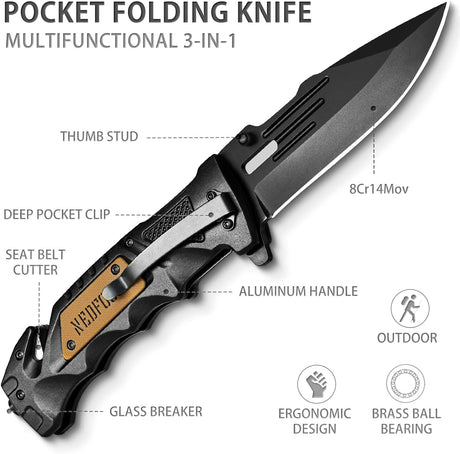 Cuchillo plegable de bolsillo DA75 de camping 3 en 1