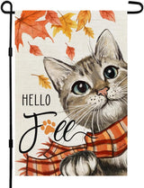 Bandera de jardín de gato de otoño, doble cara, 12x18 pulgadas
