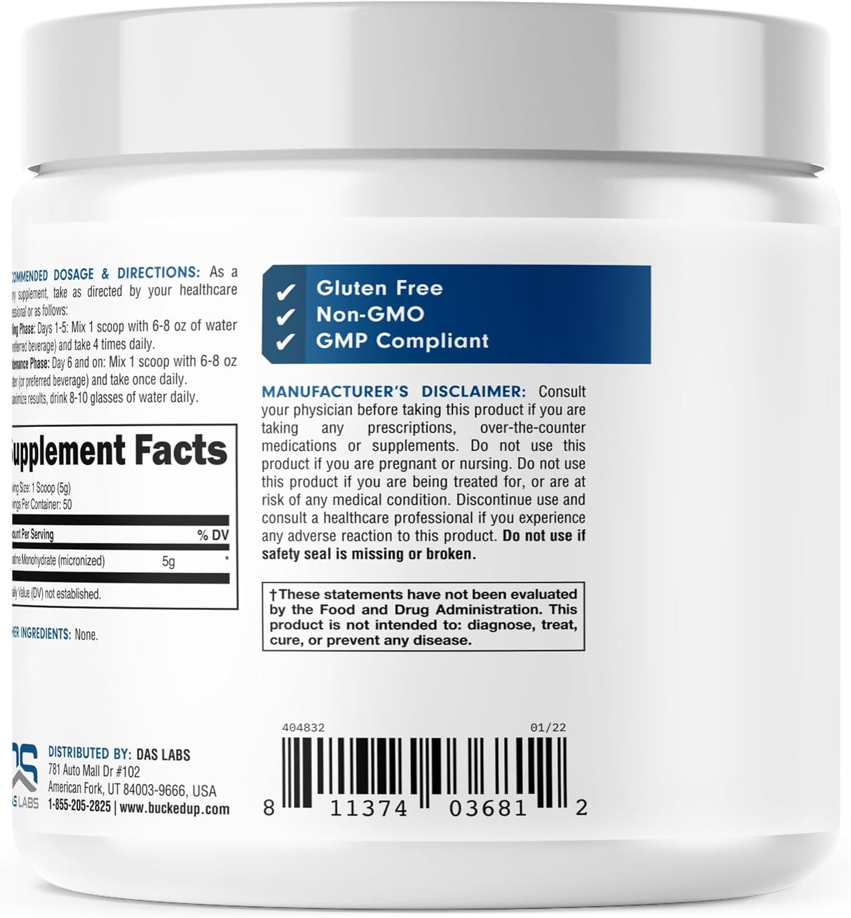 Creatina Monohidratada Micronizada 250g Bucked Up, 50 Porciones