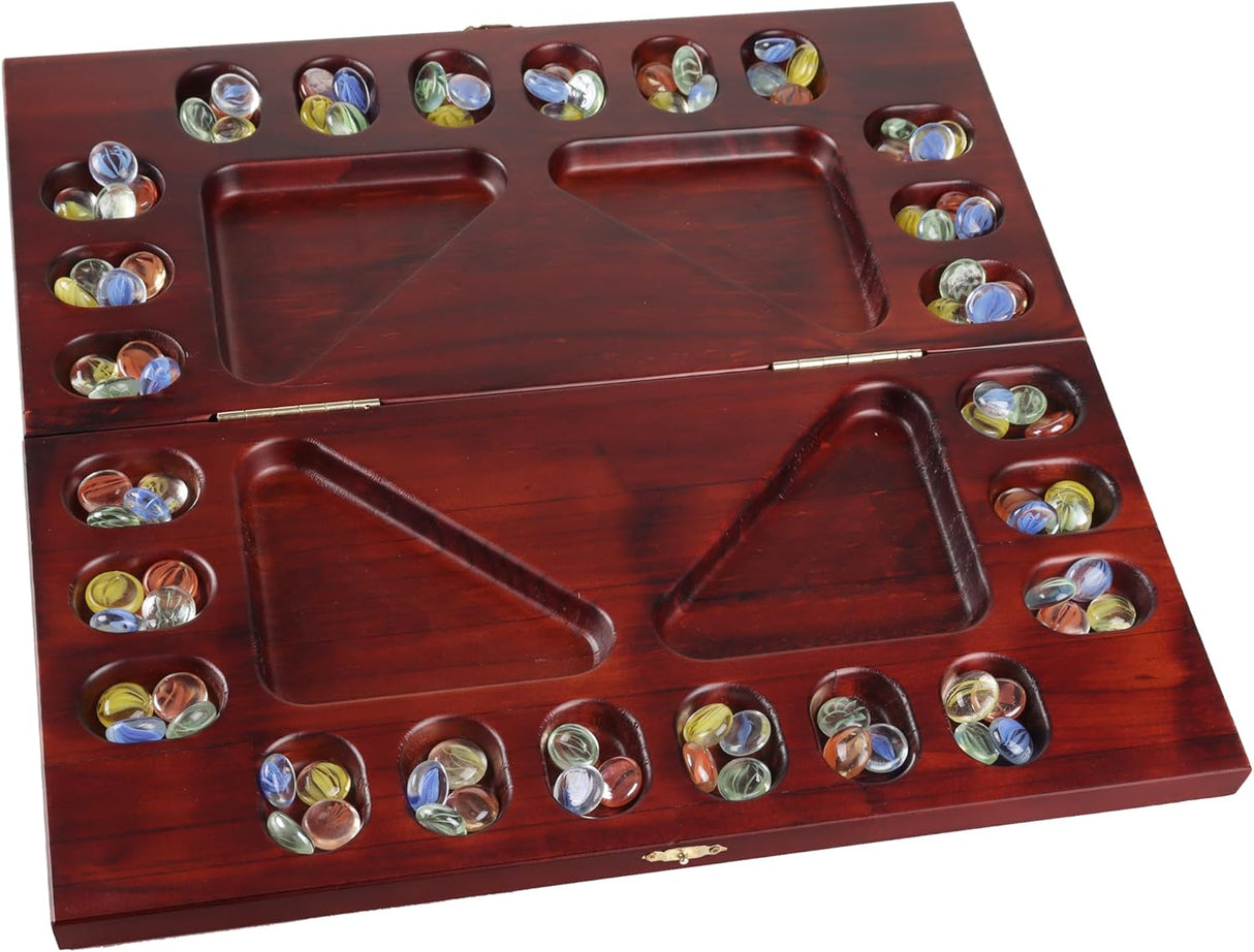 Juego de Mancala GSE con Piedras de Vidrio, 4 Jugadores, Plegable
