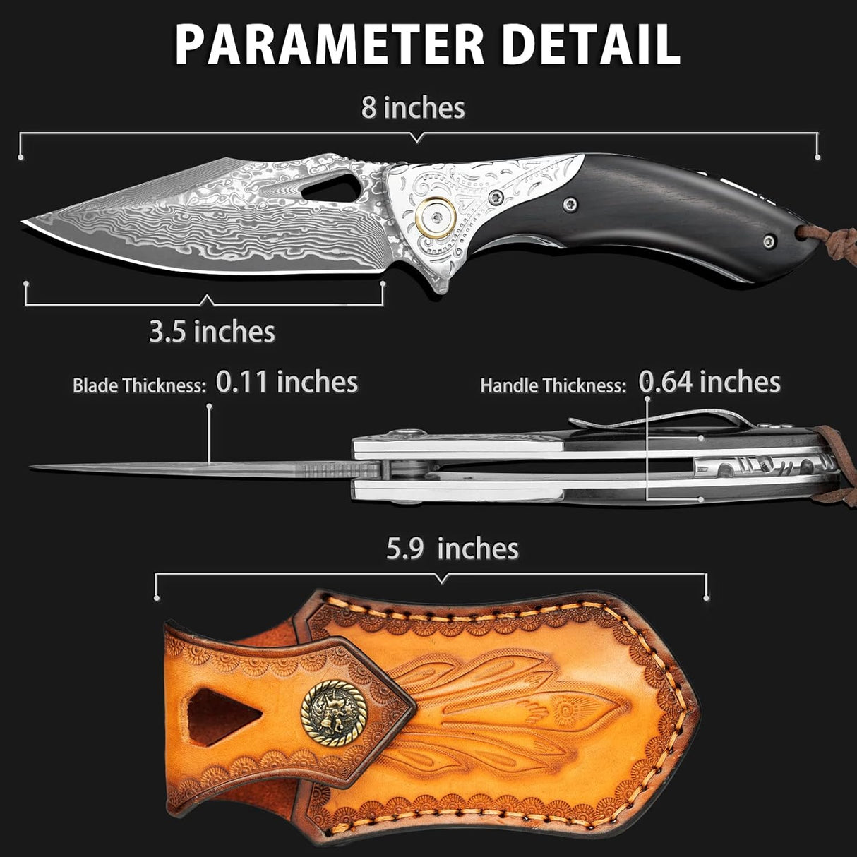 Cuchillo de bolsillo Damasco para hombr hecho a mano