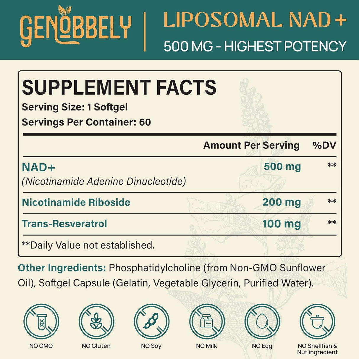 Suplemento Liposomal NAD+ con Nicotinamida y Resveratrol
