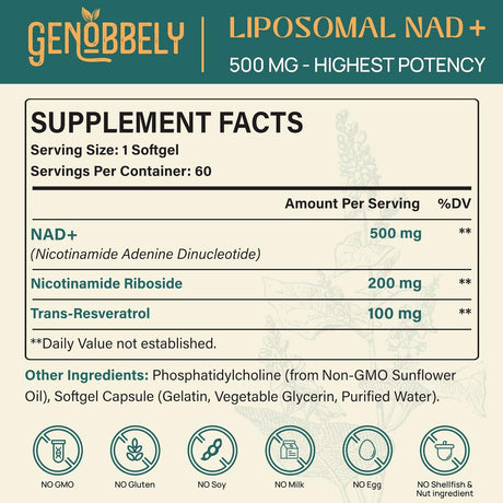 Suplemento Liposomal NAD+ con Nicotinamida y Resveratrol