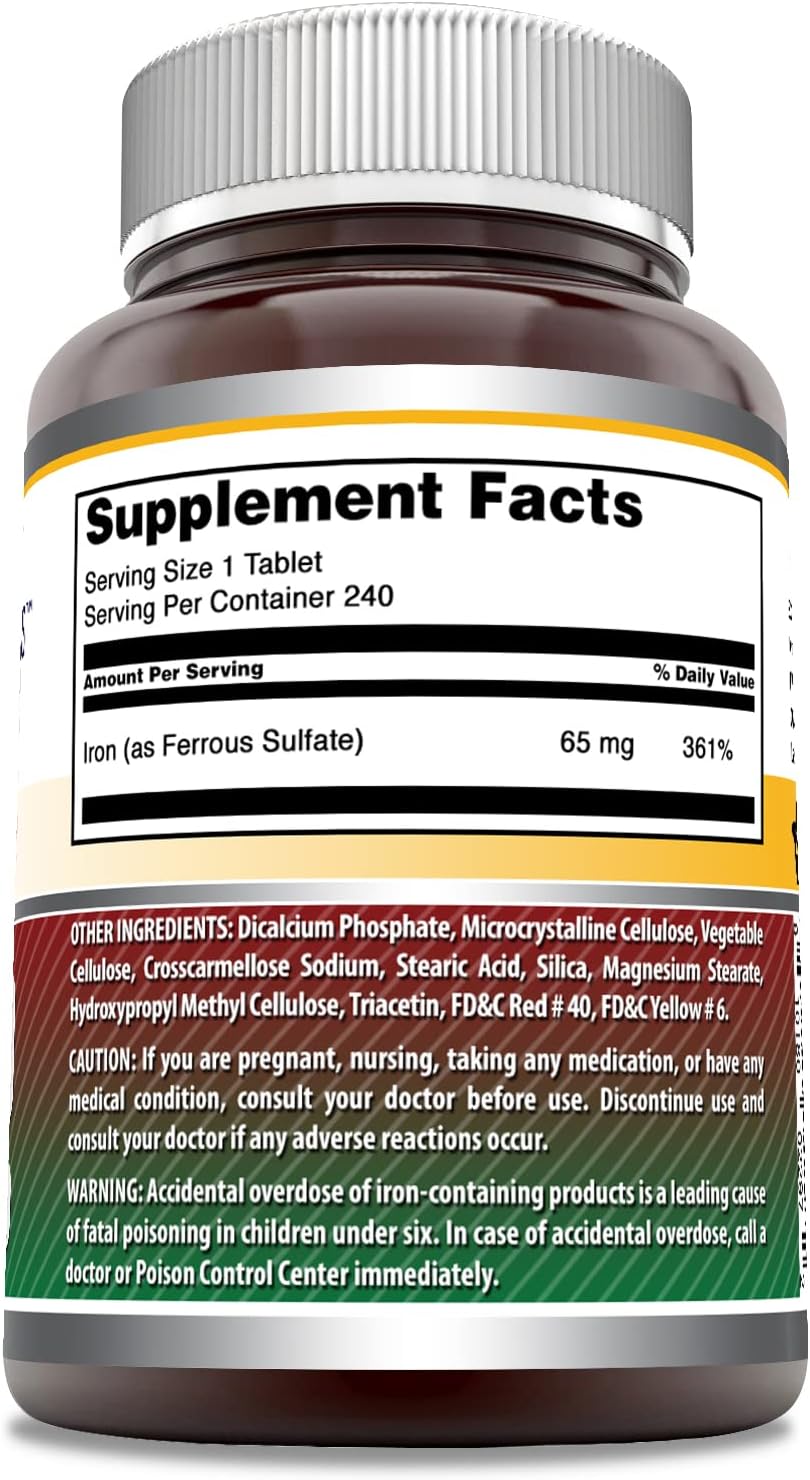 Suplemento Hierro como sulfato ferroso 65 mg 240 tabletas