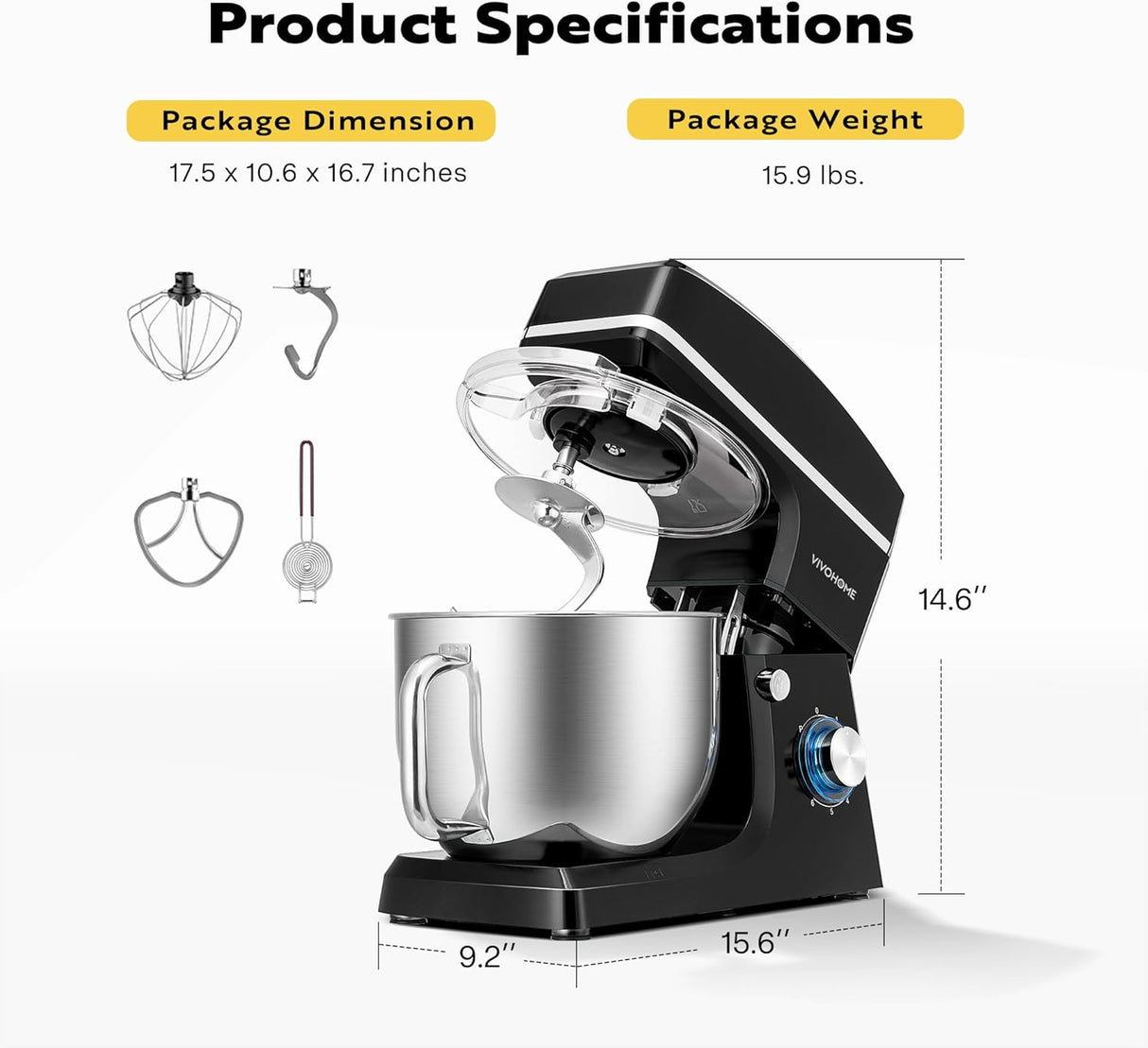 Batidora de Cocina VIVOHOME 7.5 qt 660W 6 Velocidades modelo KM-1