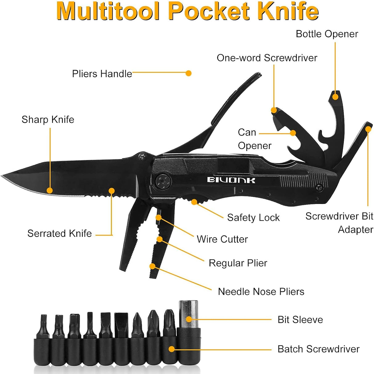 Cuchillo de bolsillo multiherramienta para hombres negro