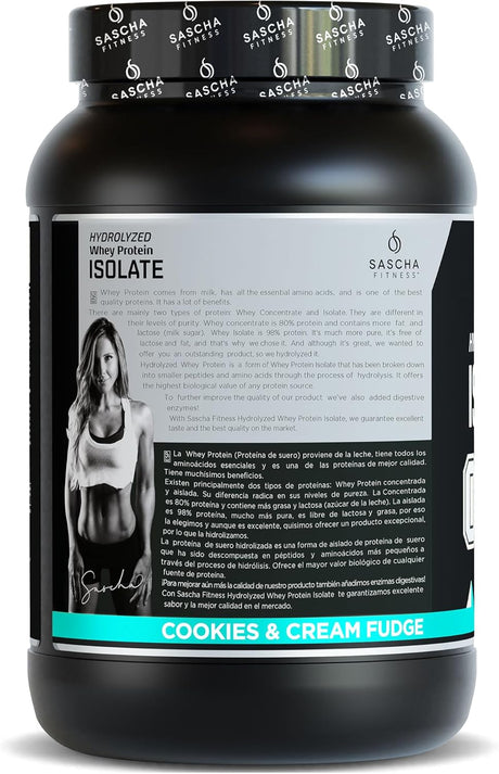 SASCHA FITNESS Proteína de Suero Hidrolizada, 2 lb, Cookies & Cream