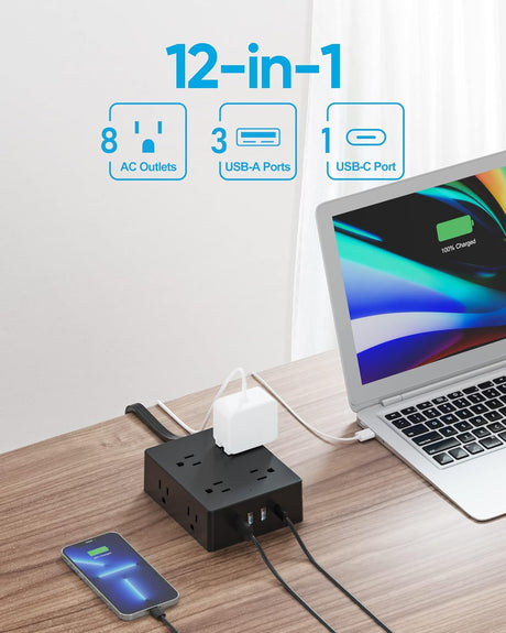 olcorife - Protector de sobretensiones, cable de extensión negro