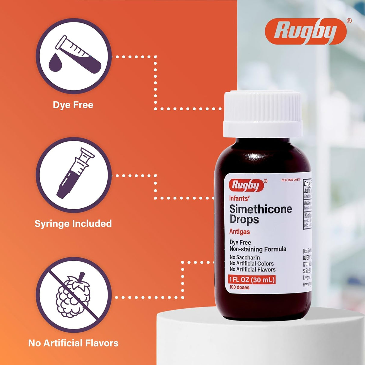 Rugby Gotas de Simethicone sin color para bebés 20mg 6x1oz