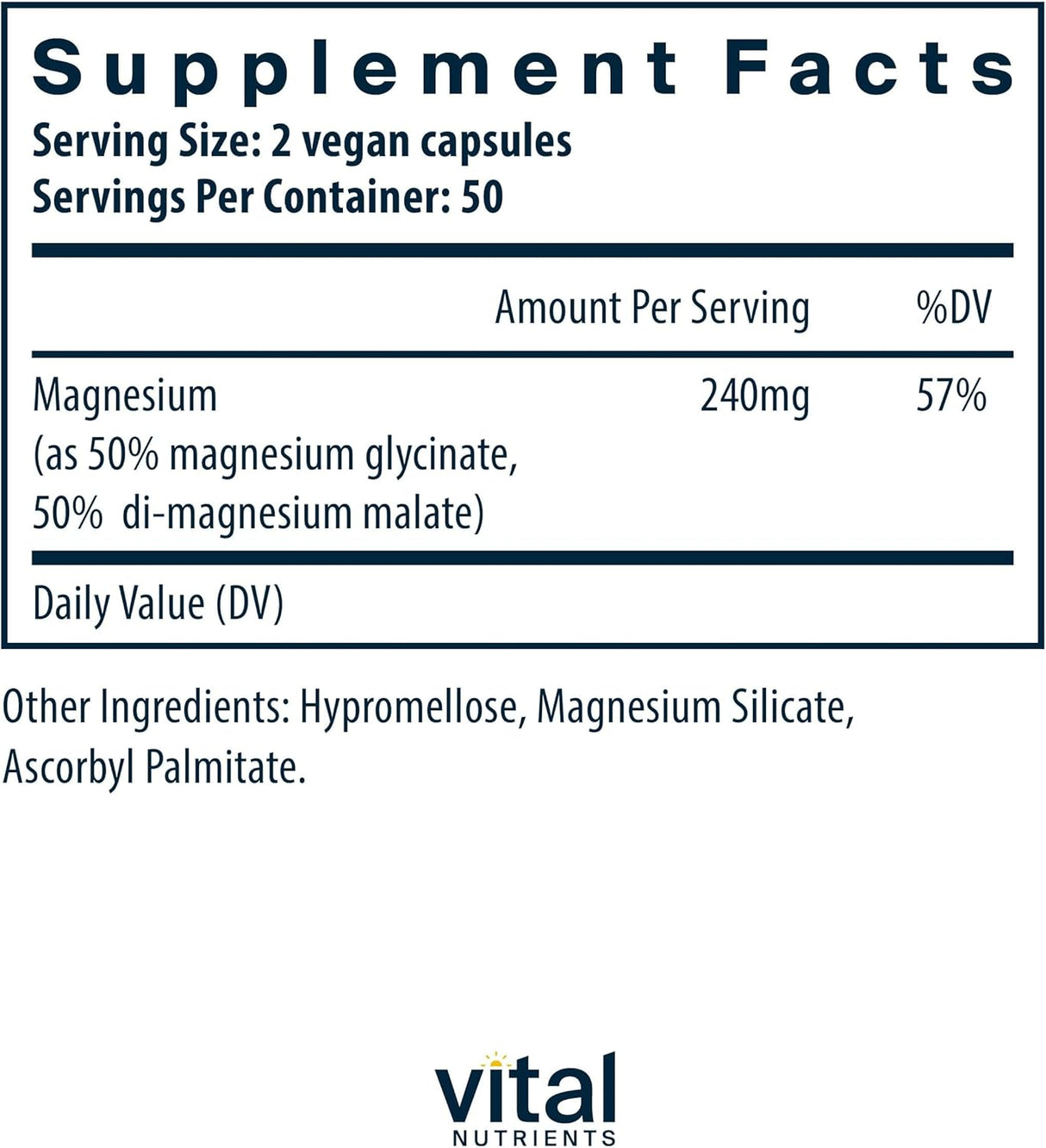 Magnesio Glycinato + Malato Vital Nutrients 120 cápsulas