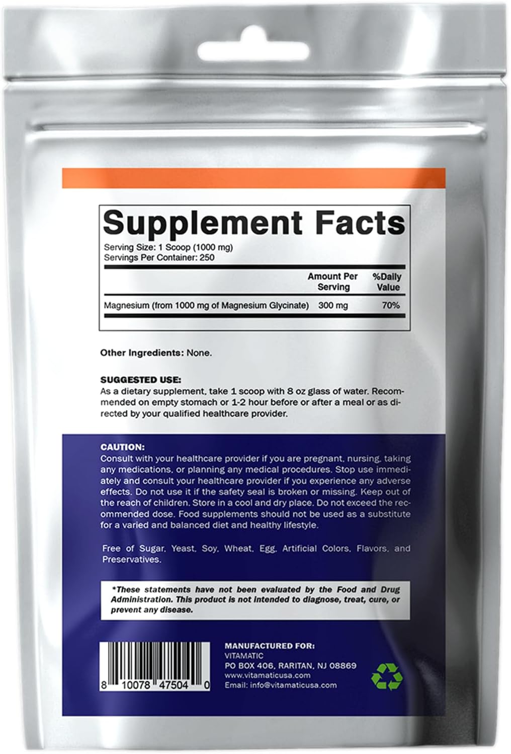 Vitamatic Magnesio Glycinato 1000mg 250g 250 porciones