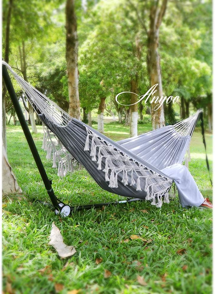 Hamaca Anyoo de Algodón con Borlas, Soporta 450lbs, Deluxe