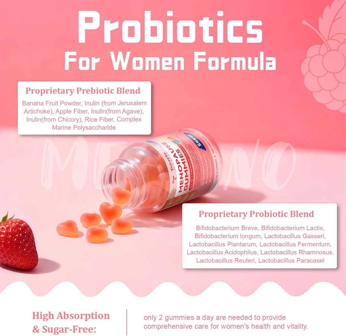 Suplemento Menopausia Sin Azúcar con Black Cohosh,Prebiótico,Red Clove, DIM,Inositol,Arándano,Chasteberry para Menopausia