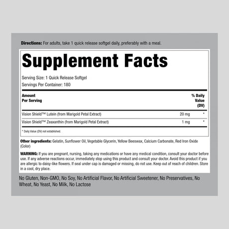 Piping Rock Suplementos de luteína y zeaxantina  20 mg  180u
