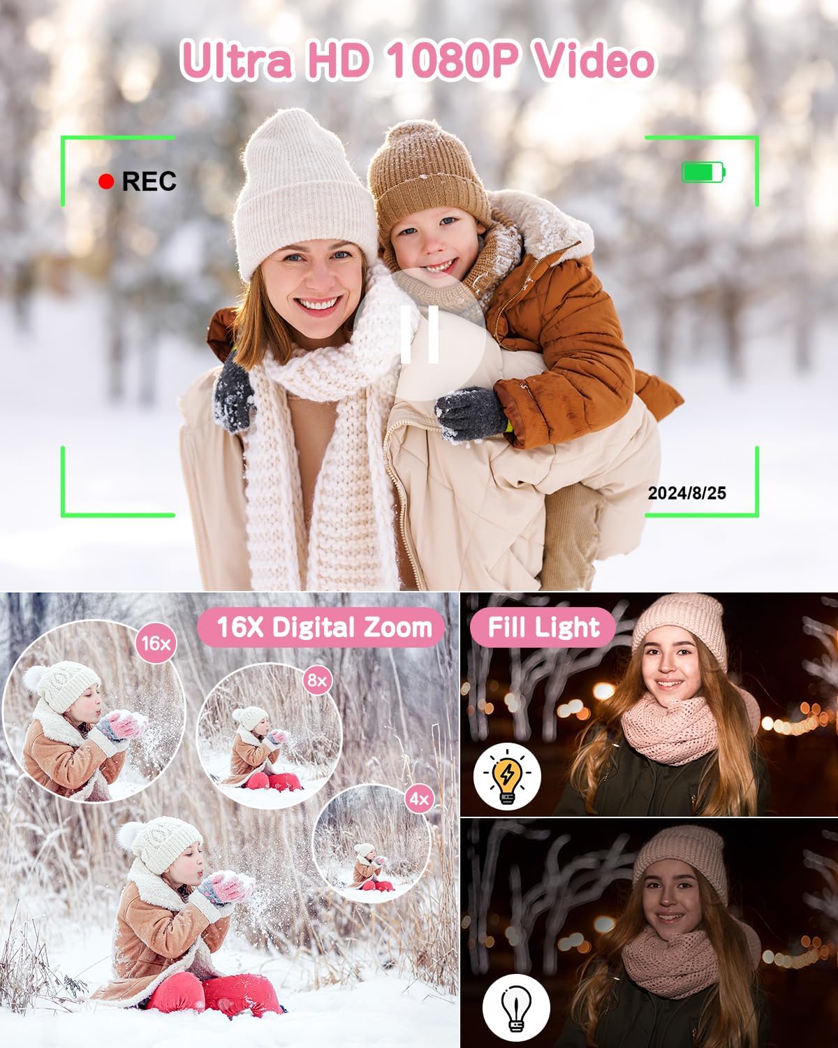 Cámara instantánea para niños 48MP, 1080P, con papel y tarjeta