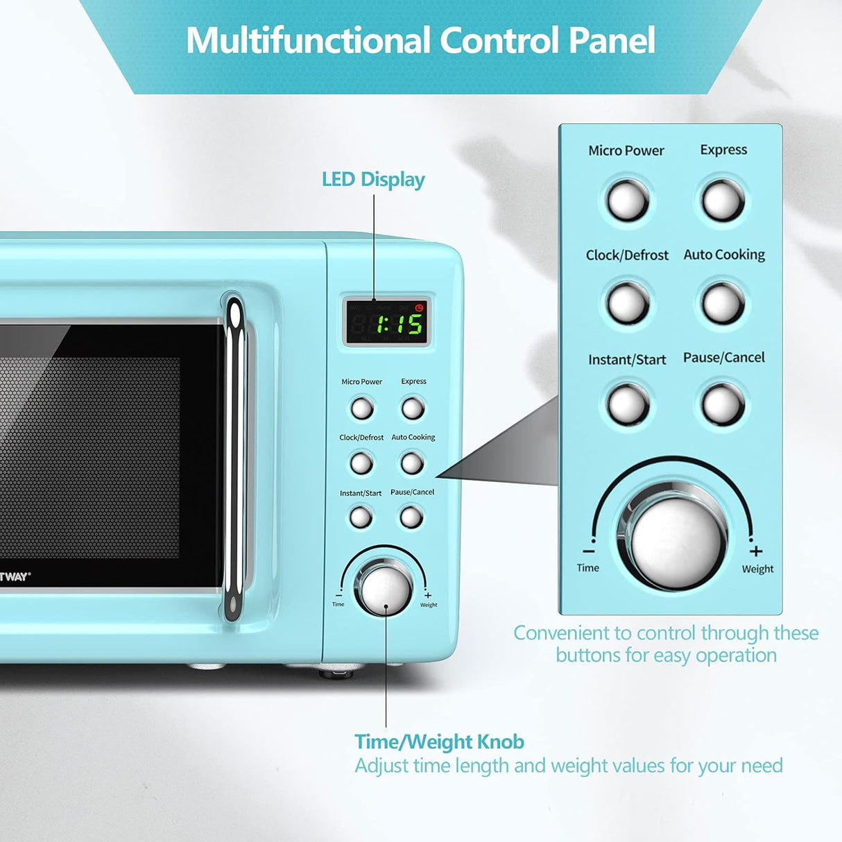 Horno de microondas COSTWAY 0.7Cu.ft, 700W, 5 potencias
