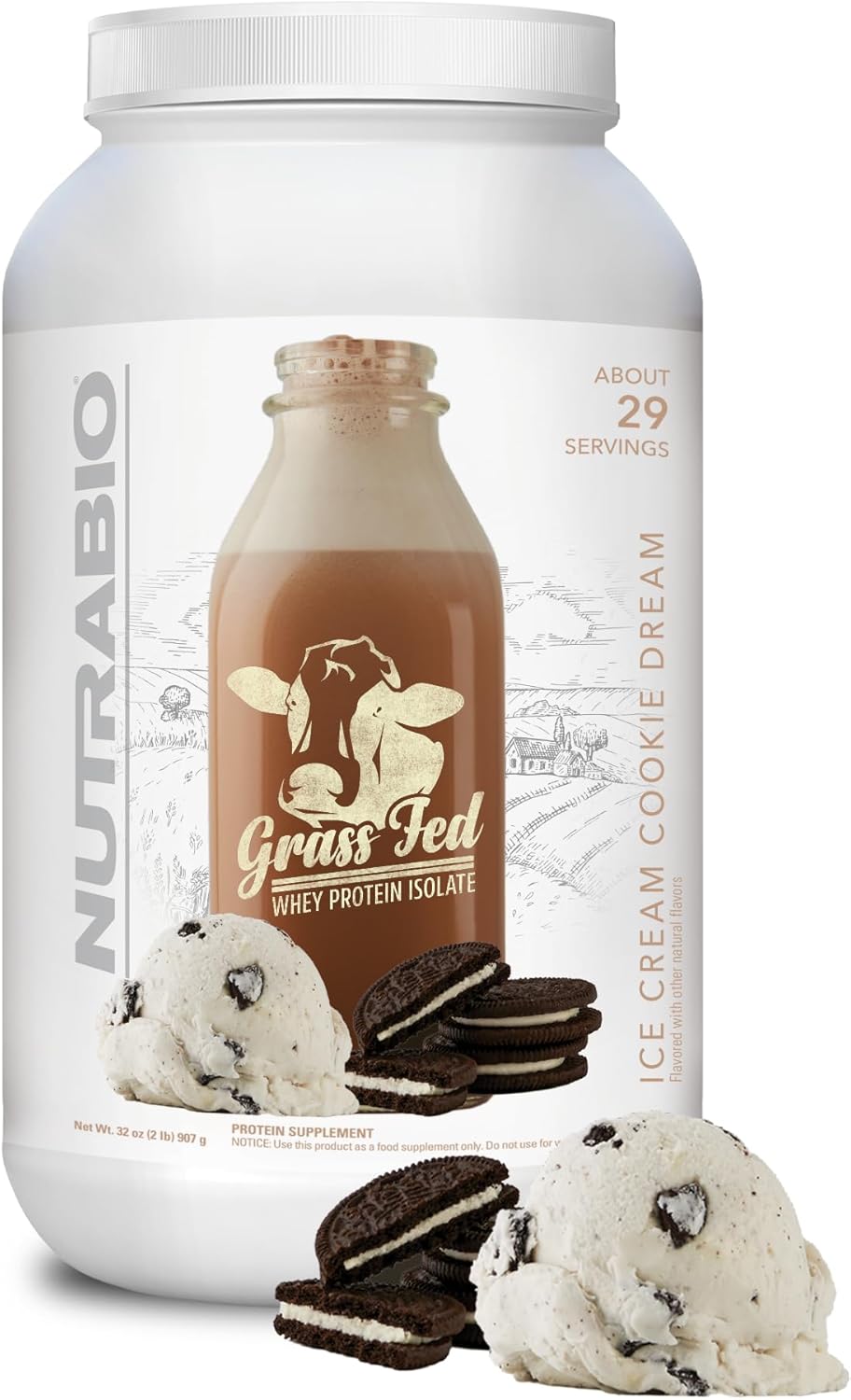 NutraBio Proteína de Suero Aislada de Vaca Alimentada - 25g/Porción