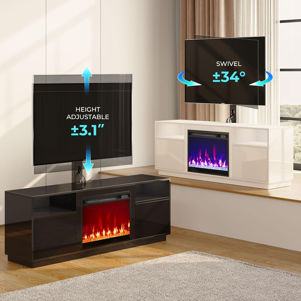 Soporte para TV Rolanstar con chimenea eléctrica y luces LED