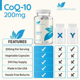 CoQ10 Puro 200 mg Absorción Rápida Sin OMG 200 Cápsulas