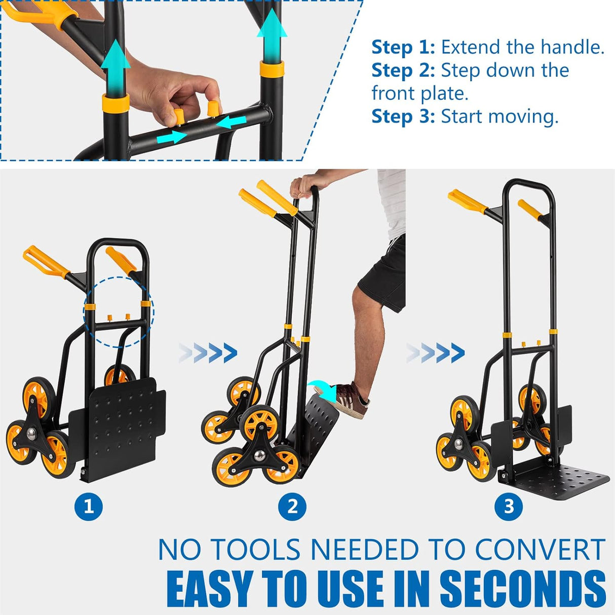 Carretilla Escalera Plegable, Capacidad 330 Lbs, 6 Ruedas