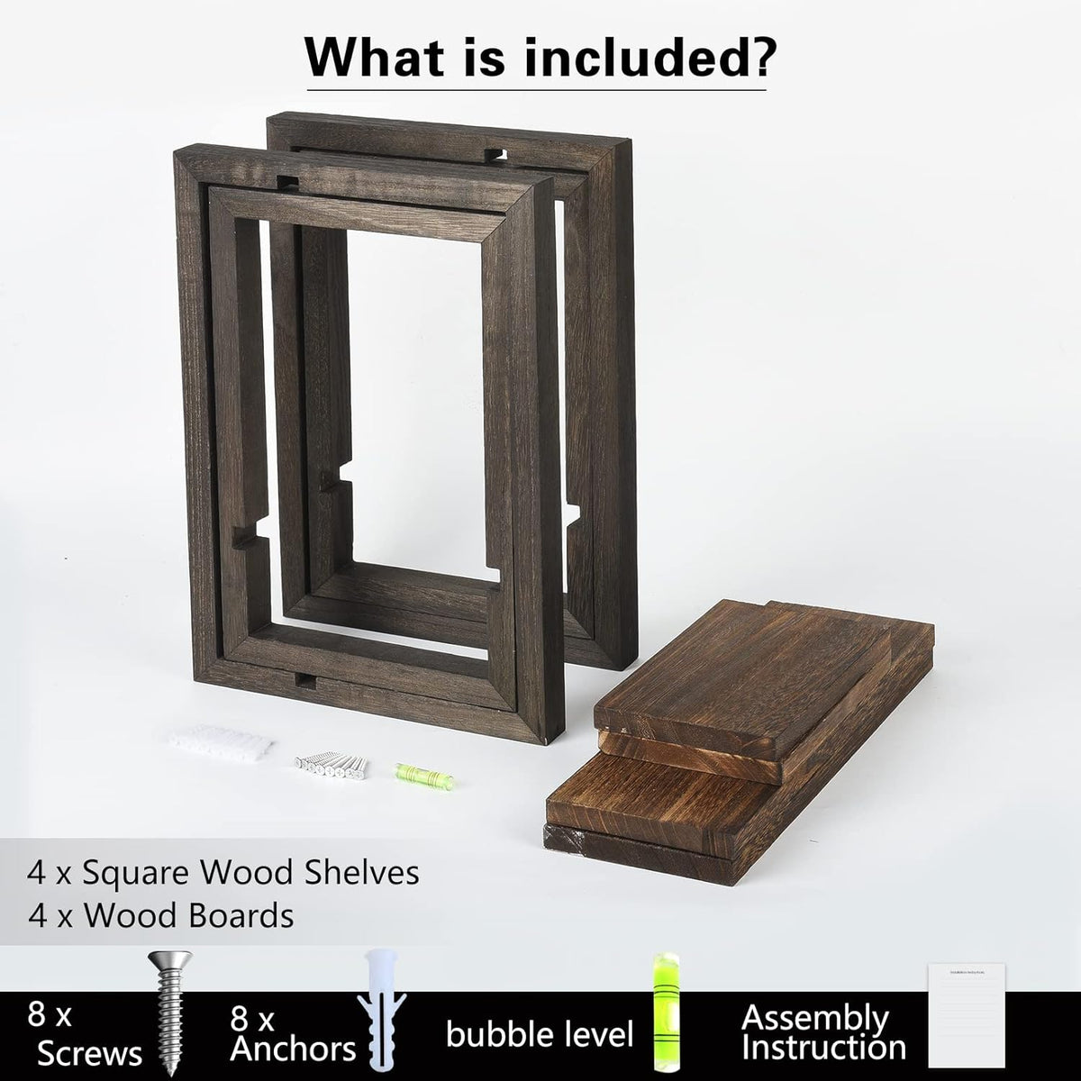 Estanterías Flotantes de Madera Idee-Home, Set de 4 Rústicas