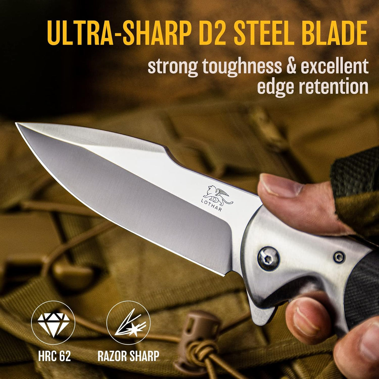 Cuchillo plegable con clip, afilado con mango G10