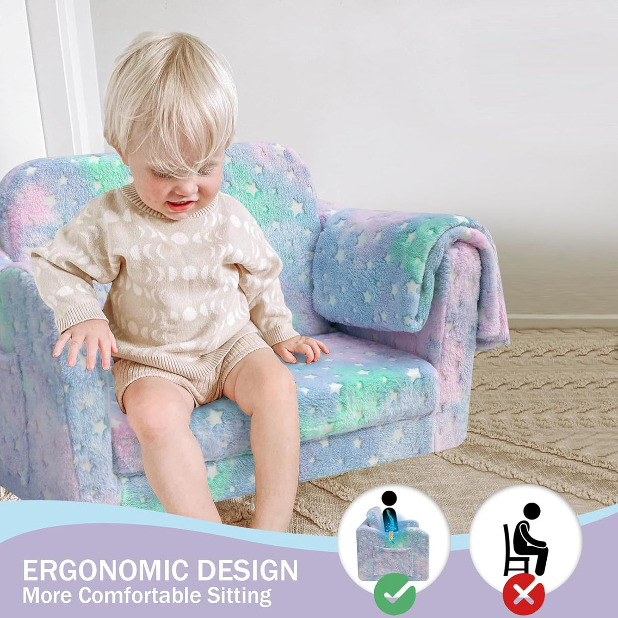 Silla de felpa suave que brilla en la oscuridad para bebés