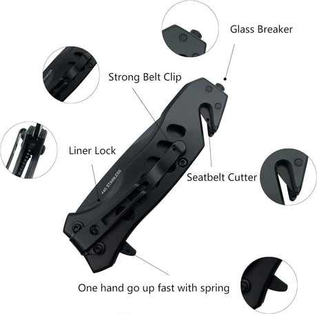 Cuchillo de bolsillo plegable de apertura con bloqueo negro