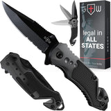 Cuchillo de bolsillo de hoja dentada plegable negro