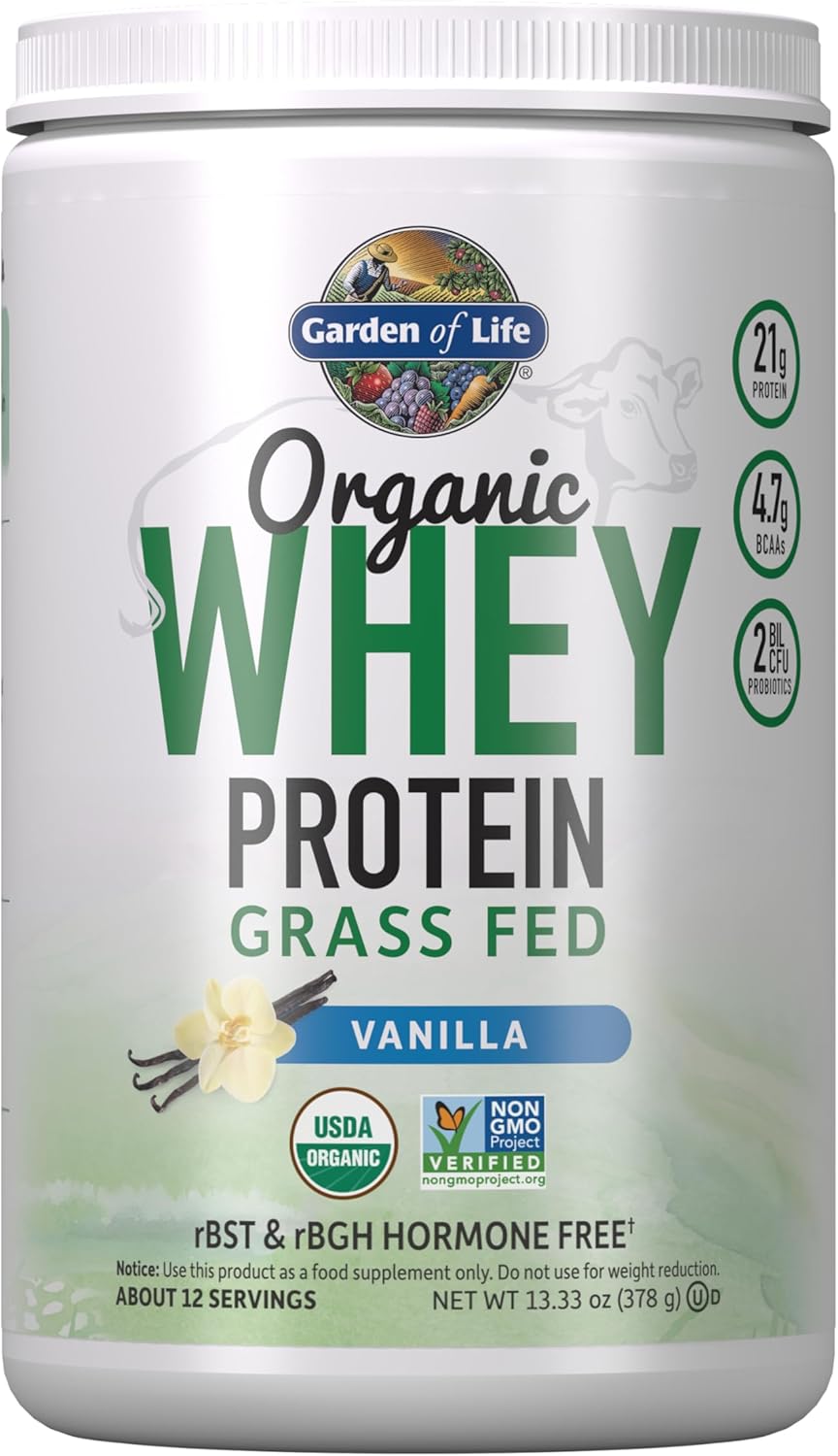 Proteína de suero de leche de vaca alimentada con pasto Garden of Life, 21g, probióticos