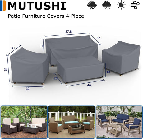 MUTUSHI Juego de 4 fundas para muebles de patio, impermeables, 420D, resistentes al agua, para muebles de patio al aire libre, color gris