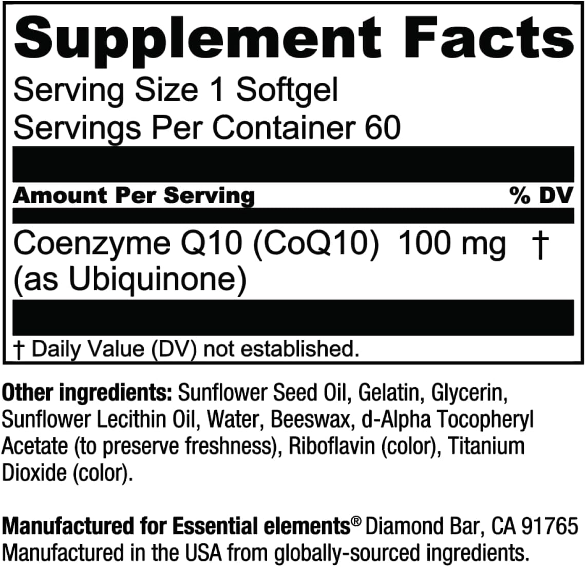 CoQ10 Esencial 100mg Suplemento para Corazón y Cerebro 60
