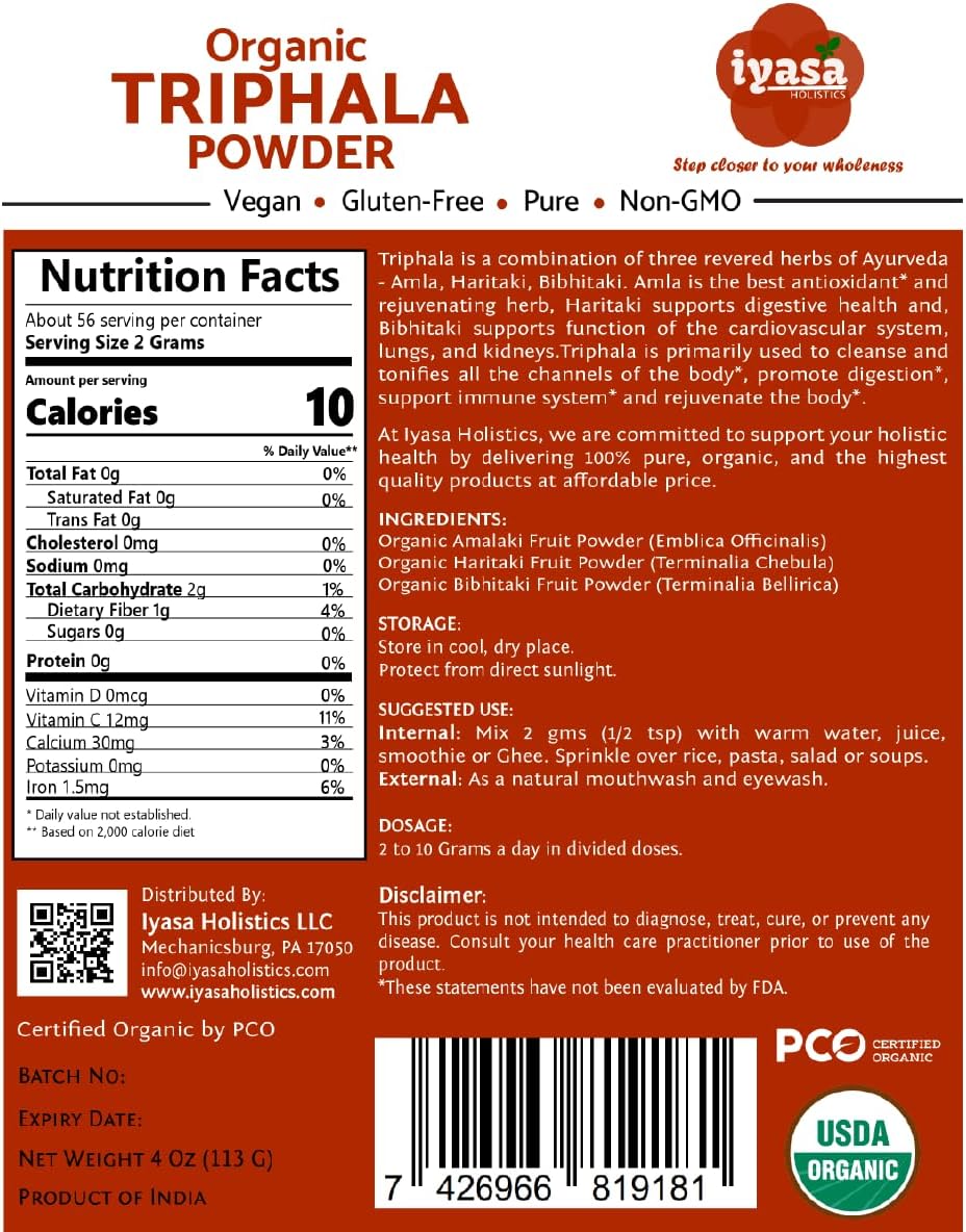 Polvo de trifala orgánico superalimento ayurveda natural