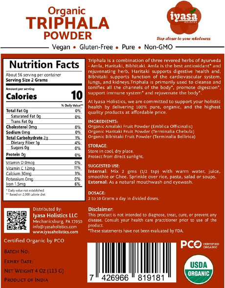 Polvo de trifala orgánico superalimento ayurveda natural