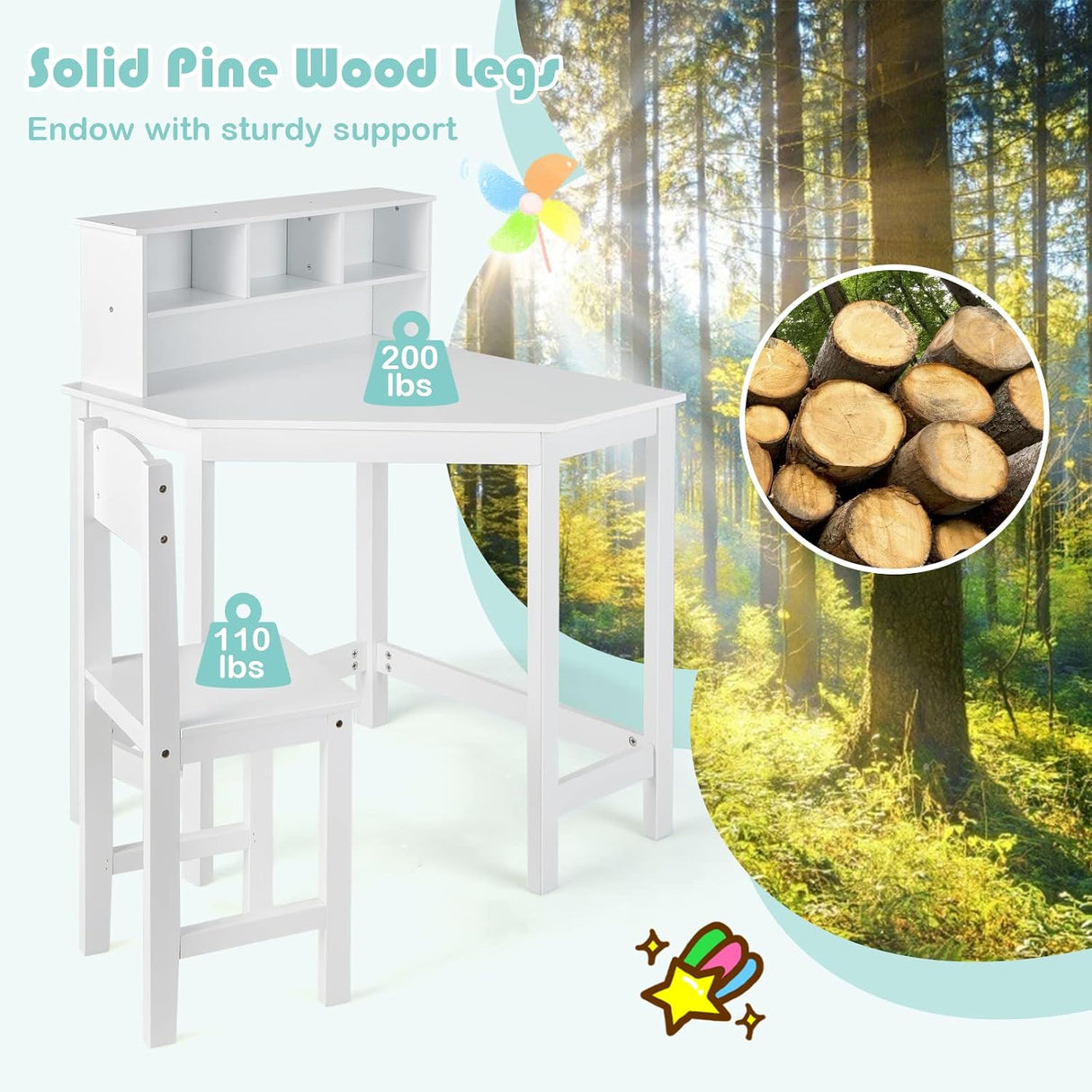 Costzon Juego de escritorio y silla para niños con gabinete