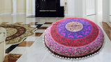 Funda bohemia para cojín, de 32 pulgadas, con diseño de mandala, para meditación, decorativa, otomana, grande, para exteriores, decoración del hogar, decoración de arte en el hogar, redonda, con pompones de algodón, cómoda