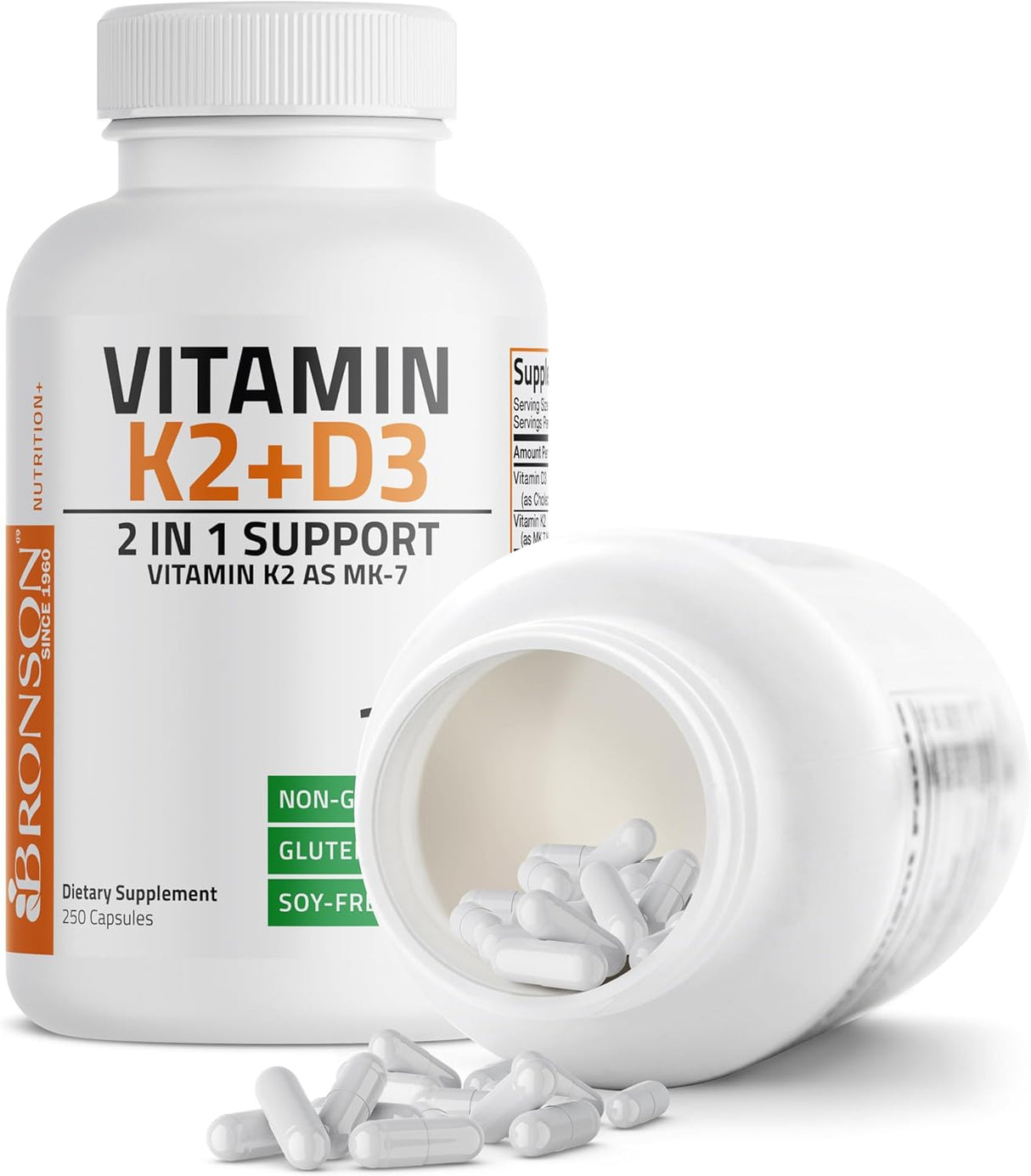 Suplemento de Vitamina K2 y D3, Bronson, 5000 IU, 250 Cápsulas