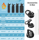CIVAGO Botella de agua aislada de 32 onzas con pajilla, botella de agua deportiva de acero inoxidable con 3 tapas (pajilla, boquilla y tapa de asa), taza térmica de viaje de boca ancha, negro medianoche