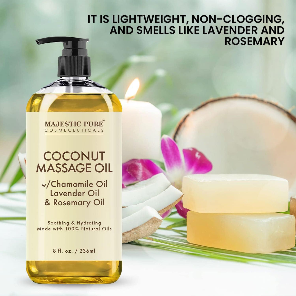 Aceite de masaje de coco con aroma calmante MAJESTIC PURE