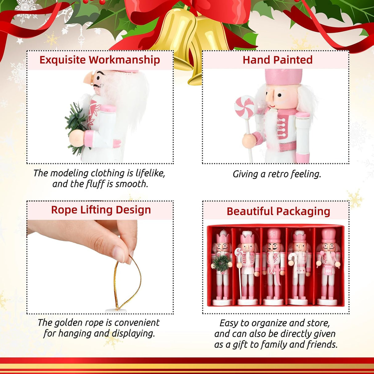 10 Pcs Adornos de Navidad Nutcracker de Madera 5 Figuras