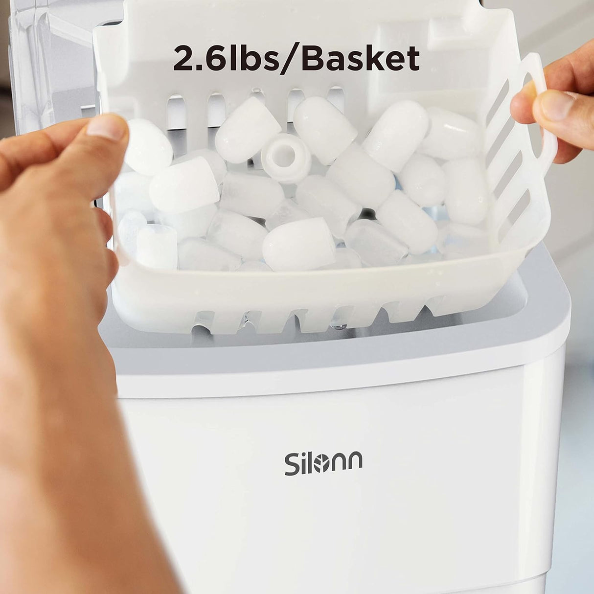 Máquina de Hielo Silonn, 9 Cubos en 6 Min, 26lbs en 24Hrs
