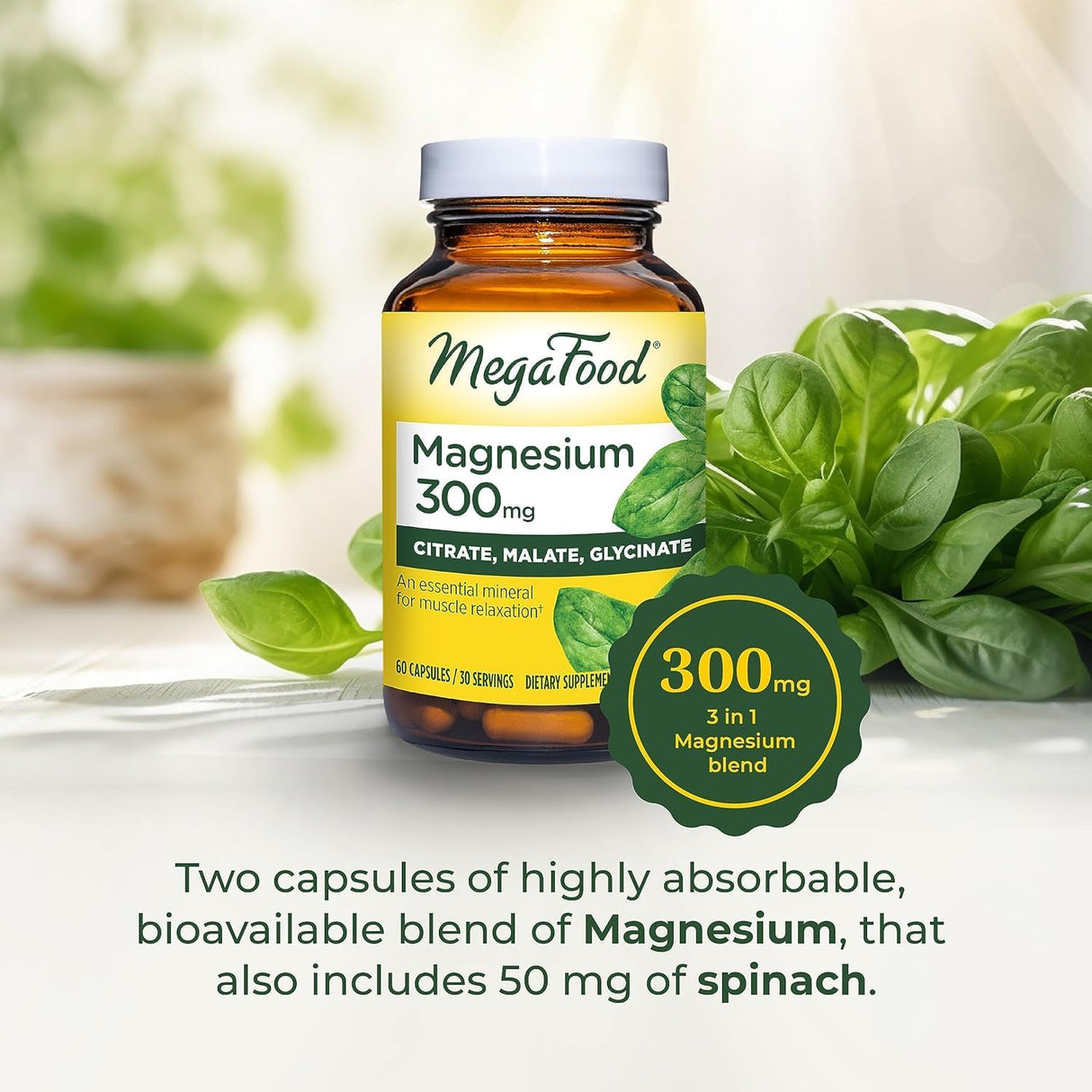 Suplemento MegaFood Magnesio 300 mg de glicinato de magnesio