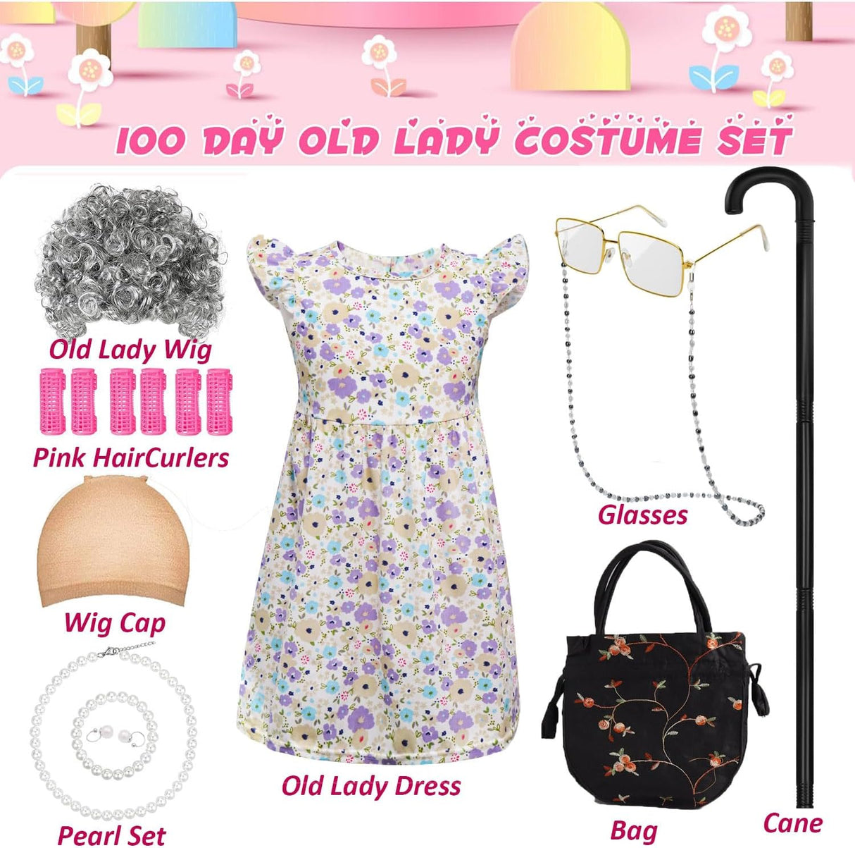 Disfraz de Vieja para Niñas 11 Pcs, Accesorios Cosplay S