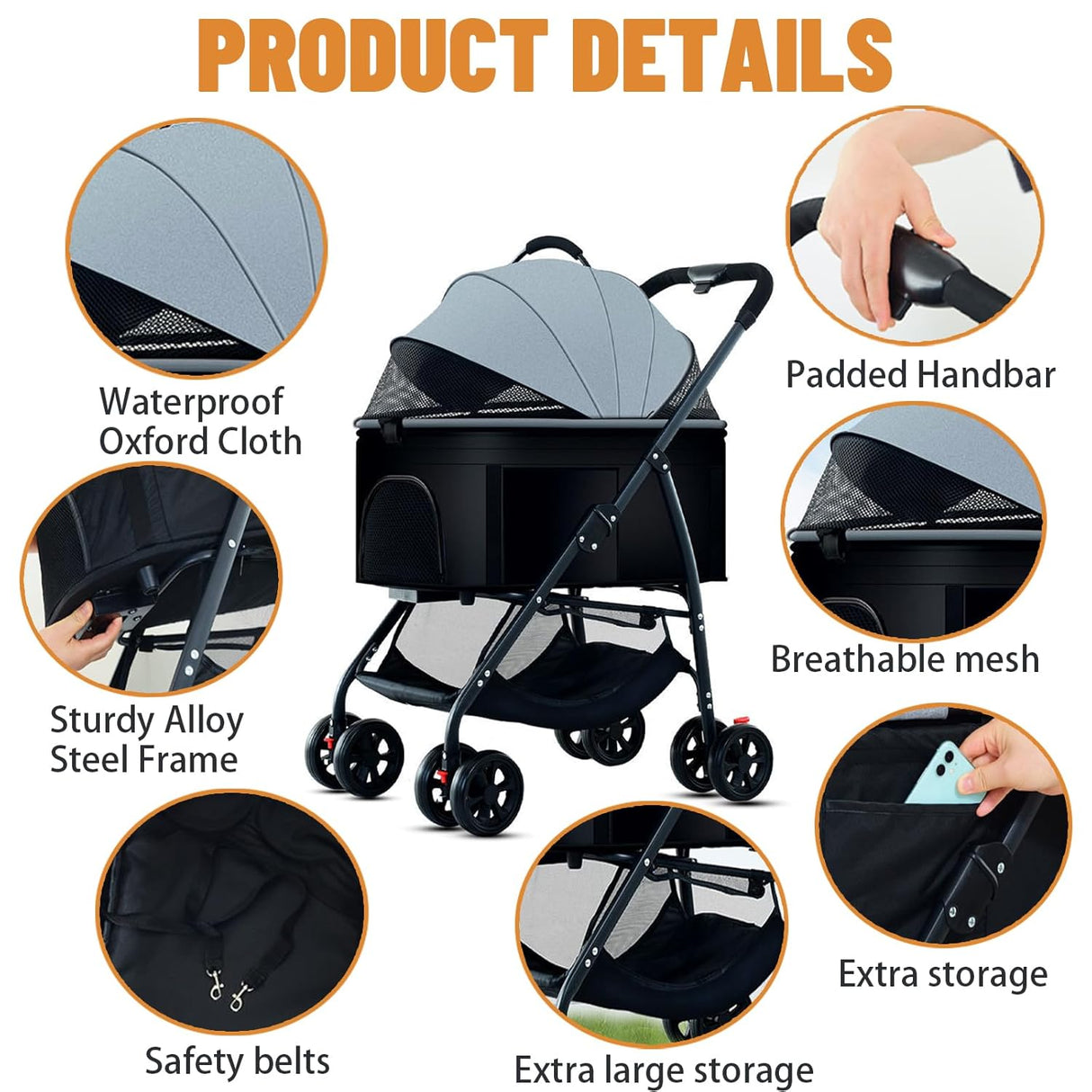 Carrito 3 en 1 para Perros, Marca Desconocida, Plegable, 55lbs