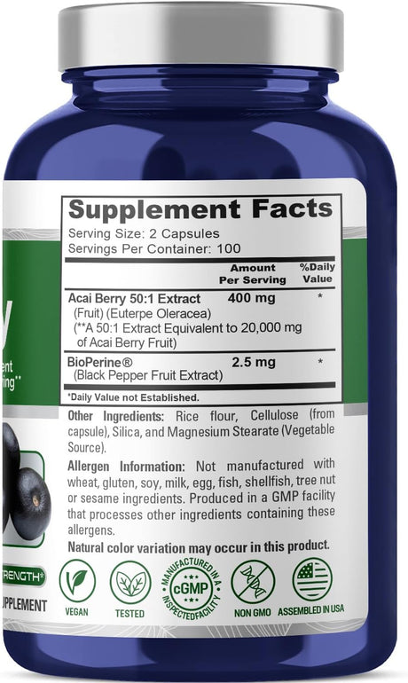 Cápsulas de Acai Berry 20000mg NusaPure | 200 Veggie Caps