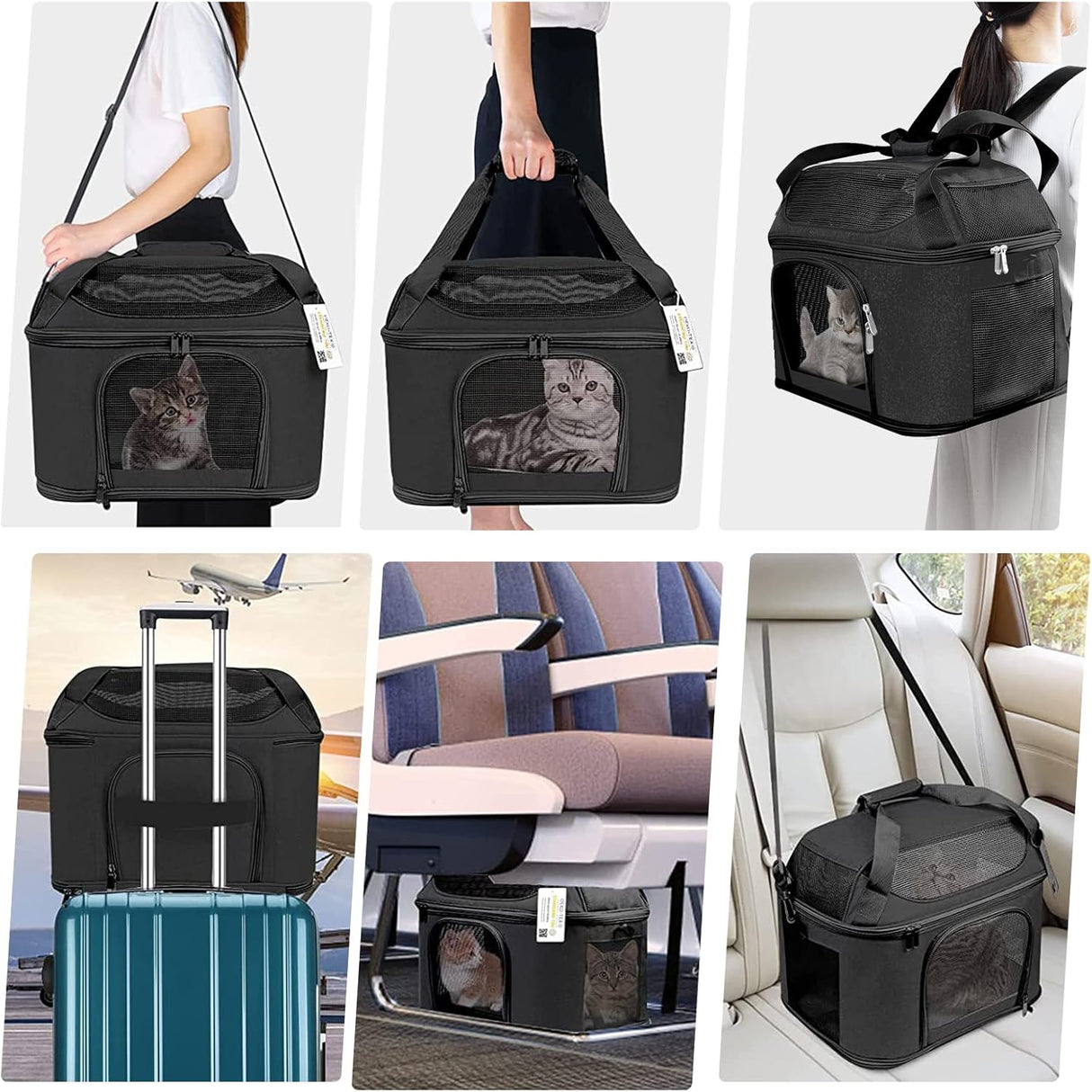 Transportín grande para 2 gatos, Oeko-TEX, aprobado TSA, modelo 20 lbs