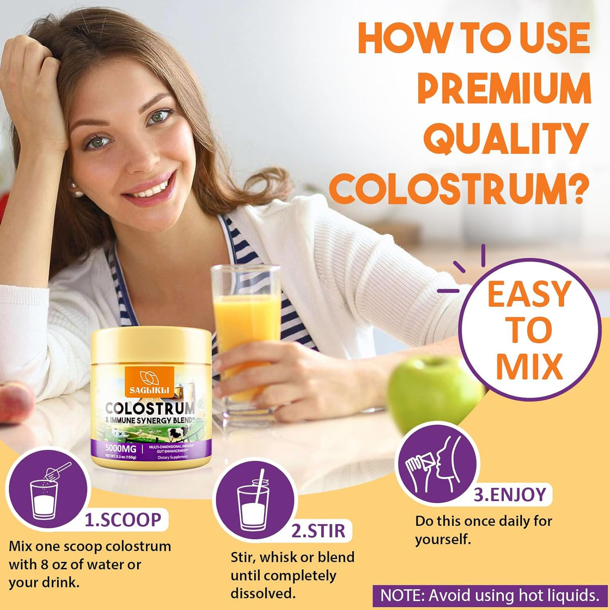 Suplemento de Colostro en Polvo 5000 mg, 30 Porciones