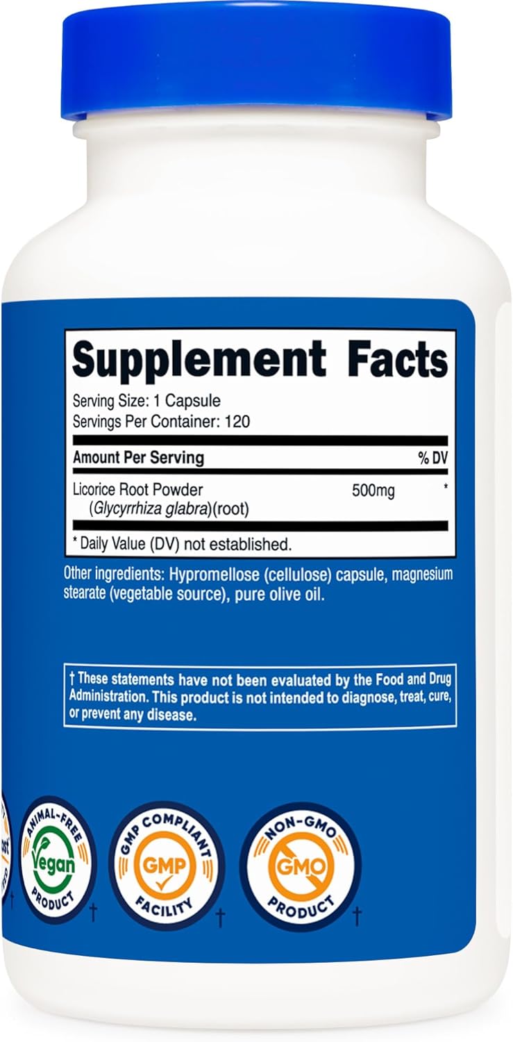 Raíz de Regaliz 500mg, Nutricost, 120 Cápsulas, Sin Gluten