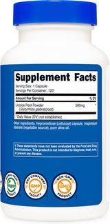 Raíz de Regaliz 500mg, Nutricost, 120 Cápsulas, Sin Gluten
