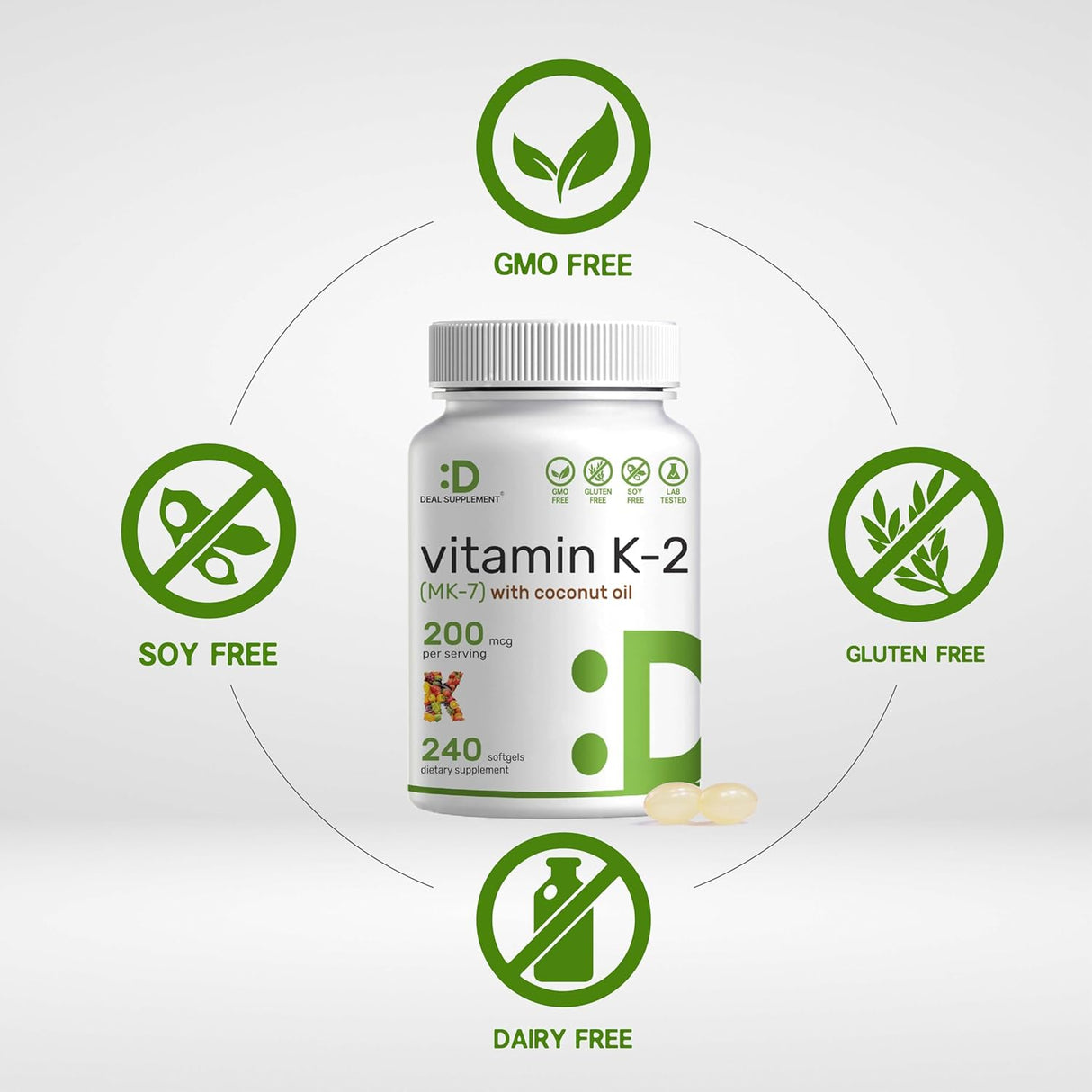 Aceite de Coco Virgen Softgels con Vitamina K2 MK-7 200mcg